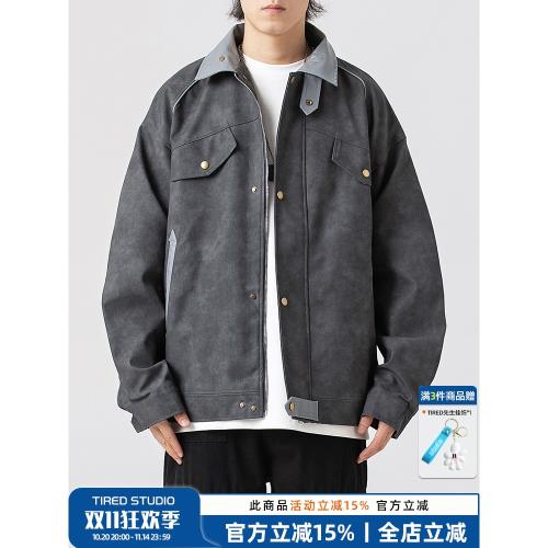 日系復古工裝夾克男春秋寬松山系cityboy翻領上衣百搭休閑外套男