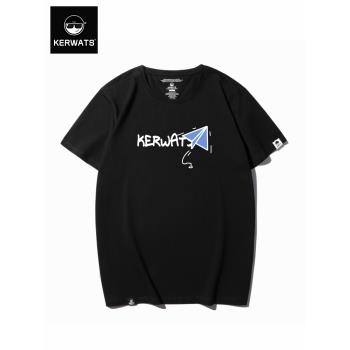 KERWATS/可維斯品牌95棉男女T恤衫飛機英文印花t恤潮牌夏季短袖男
