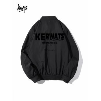 KERWATS可維斯品牌大碼美式復古英文印花立領開衫秋季夾克外套男