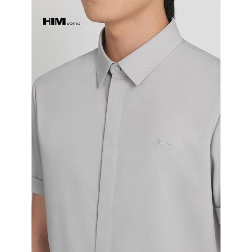 HIM漢崇 通勤商務短袖襯衫男舒適透氣正裝修身白色襯衣 2025夏季