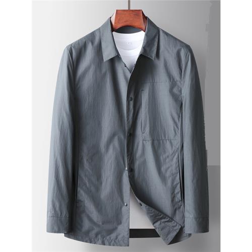 春夏輕薄款休閑夾克男冰絲襯衫行政外套單層彈性寬松翻領中年爸爸