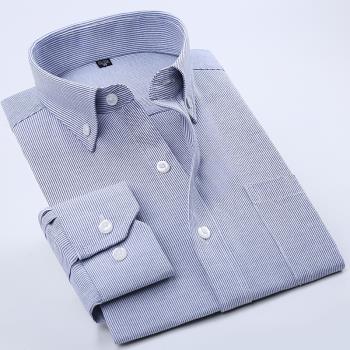 小領牛津紡長袖天藍色細條紋襯衫