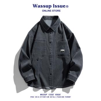 WASSUP ISSUE日系做舊水洗長袖襯衫男款春秋季潮牌寬松百搭夾克男