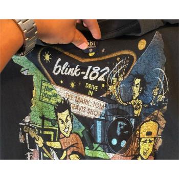 Blink-182朋克樂隊印花寬松t恤男百搭純棉圓領潮牌半袖男女短袖