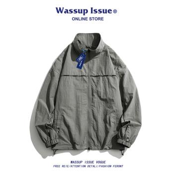 WASSUP ISSUE美式休閑潮流反光條夾克男外套上衣純色長袖2023新款