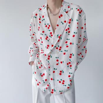 網紅小眾洋氣韓國櫻桃長袖襯衫
