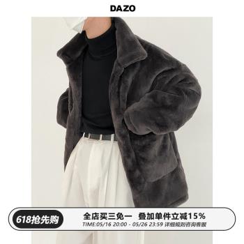 DAOZ 復古天鵝絨外套男冬季加厚保暖棉衣質感兔毛翻領棉服潮流ins