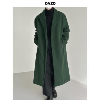 DAZO綠色過膝冬季西裝領毛呢大衣