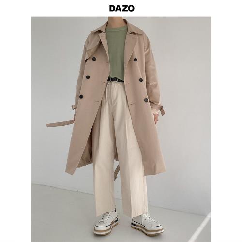 DAZO 春秋款風衣男中長款韓版潮流寬松帥氣大衣學院風百搭外套ins
