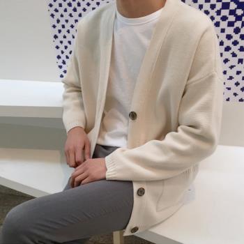 MRCYC 日系男士毛衣V領針織衫男開衫純色長袖毛線衣單排扣外套男