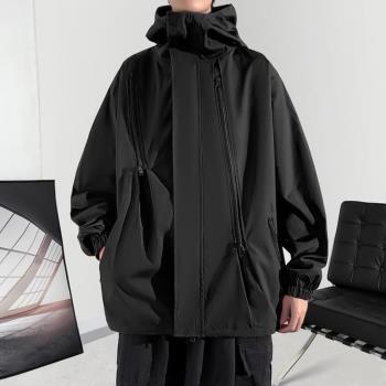 雙拉鏈沖鋒衣外套男設計感戶外防風防水登山服秋季美式機能風夾克