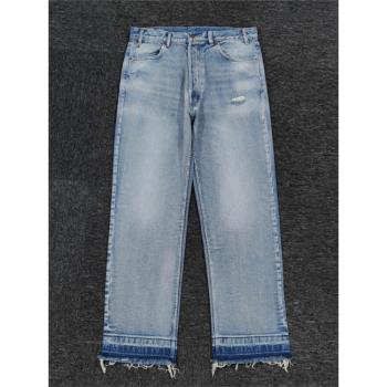 完全正確 PROJECT C wesley stonewashed denim 破洞毛邊牛仔長褲