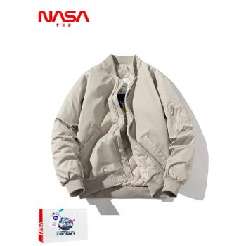 NASA秋冬加厚外套棉衣日系復古潮牌寬松飛行員夾克男女情侶棒球服