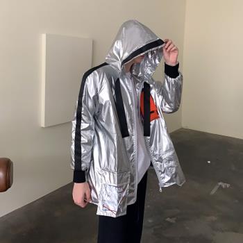嘻哈銀色連帽街舞演出服夾克外套