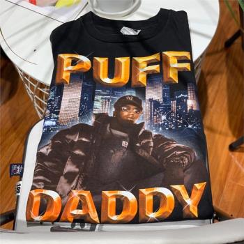 美國嘻哈說唱歌手Puff Daddy吹牛老爹印花圓領T恤純棉百搭短袖