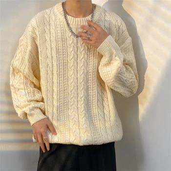 日系寬松男生針織打底衫麻花毛衣
