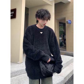 秋冬水貂毛毛衣男女慵懶風軟糯寬松高階好看很仙的上衣毛絨針織衫