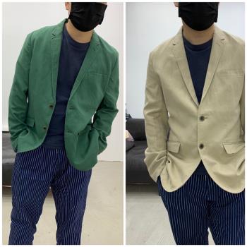 棉麻西裝 英倫學院風格 歐美簡約便服單西 男士復古港風休閑外套