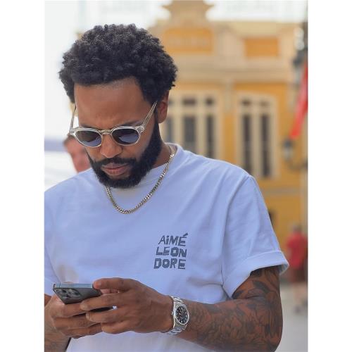 AIME ALD NY TEE夏季清爽紐約藍簡約字母印花潮流圓領純棉短袖t恤