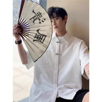 新中式國風高級感提花短袖襯衫男女夏季韓系設計感小眾寬松襯衣潮