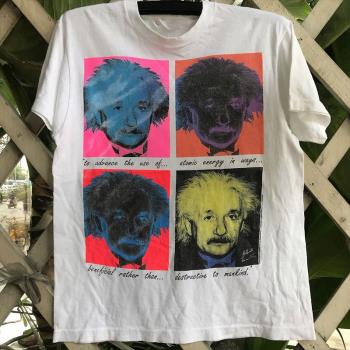 致敬愛因斯坦趣味創意人像潮牌印花短袖美式街頭vintage古著T恤潮
