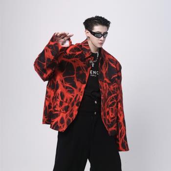 小眾設計感紅色短款廓形墊肩西服外套男秋季高級痞帥炸街網紅夾克
