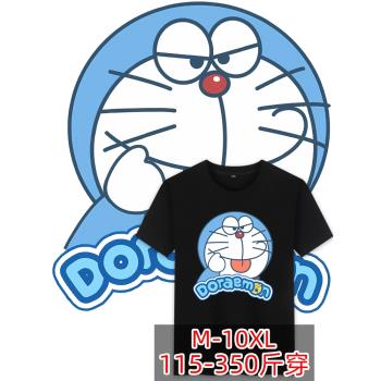 哆啦A夢機器貓動漫周邊衣服夏季新款純棉男士大碼肥佬肥仔短袖T恤