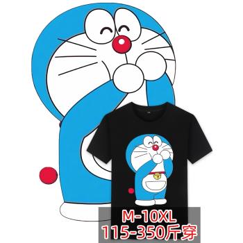 機器貓哆啦A夢動漫周邊衣服加肥加大碼胖子肥佬潮男350斤短袖T恤