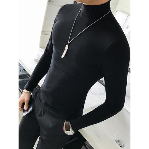 潮牌半高領T恤秋冬季潮流時尚韓版修身保暖緊身抓絨內搭純色體恤