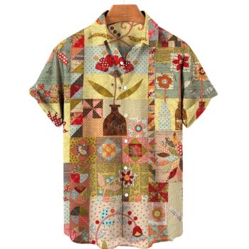 Fashion 3D printing short-sleeved shirt 時尚3D印花短袖襯衫男