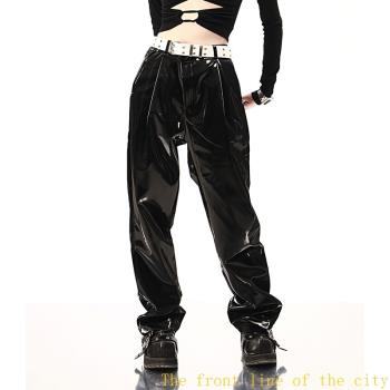 Black casual leather pants新款黑色液態漆皮鏡面PU皮褲歐美風