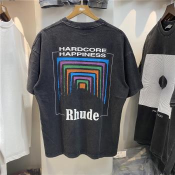 RHUDE BOX PERSPECTIVE高街煙盒方塊月光印花復古潮流男女短袖T恤