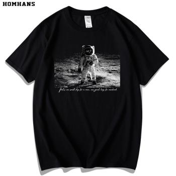 Apollo阿波羅計劃人類登月NASA紀念衣服重磅純棉短袖男士夏季寬松