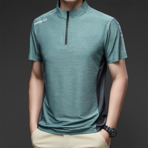 男士冰絲立領短袖T恤POLO衫高端男裝2023新款40歲爸爸裝夏季薄款