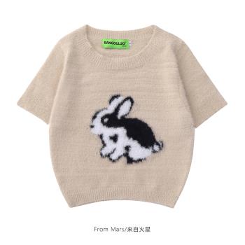 潮牌黑白兔子純欲風短袖針織衫
