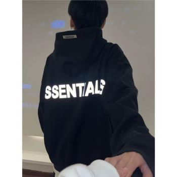 ESSENTIALS復線3M反光高街字母潮牌衛衣FOG加絨情侶連帽衫男女