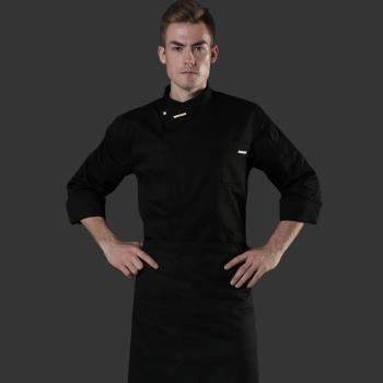 廚師長工作服男高檔長袖秋冬季酒店西餐餐飲高級大廚廚房服裝黑色