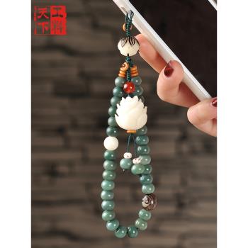 網紅菩提串珠手機鏈飾 短款掛件掛繩可拆卸中國風手腕繩男女創意
