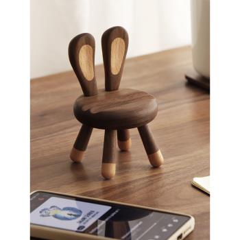 三思工房 創意兔子凳手機架個性可愛辦公室桌面懶人實木手機支架