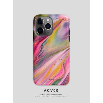 Acvoo抽象旋渦流沙粉色iPhone15Pro保護13適用于12蘋果14手機殼XR
