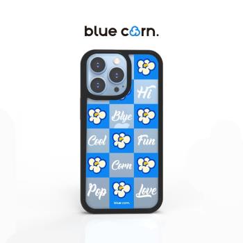 【bluecorn】九宮格爆米花英文小花格子簡約防摔抗震藍色磁吸適用蘋果iPhone 15 13 14/pro/max手機殼magsafe