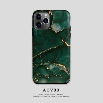 Acvoo翠綠鎏金大理石紋理輕奢iPhone15Promax適用于13雙層12全包XR中國風不掉色14手機殼11可水洗不掉漆全包