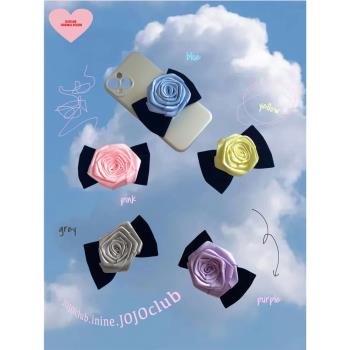 JOJOclub-原創設計玫瑰花緞帶可愛花朵復古甜妹伸縮手機氣墊支架