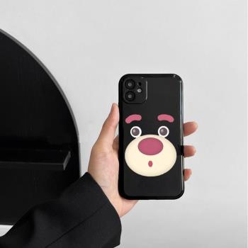 可愛表情草莓熊iphone14promax蘋果13手機殼11/12新款14pro女xr情侶xs高級感plus硅膠創意個性防摔套7/8代