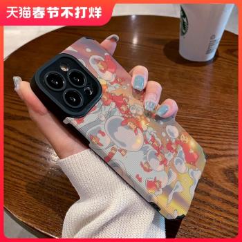 技芝 ins潮牌適用IPhone13/12promax蘋果11 14手機殼XR皮質xsmax男女X/XS全包8Plus高級硅膠套軟卡通可愛波妞