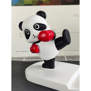 可愛創意麻將拳擊熊貓桌面手機支架國潮卡通辦公桌擺件成都紀念品
