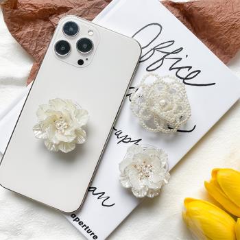 手機氣囊支架韓國ins背貼珍珠玫瑰花日系小清新創意小眾桌面穩固