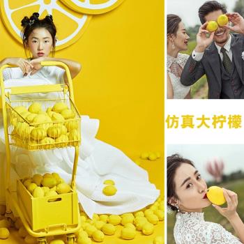 仿真檸檬水果婚紗兒童照相拍攝場景手持鋪撒地面道具黃檸檬片眼鏡