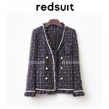 redsuit 寶石藍色法式重工小香風粗花呢新款名媛短外套上衣