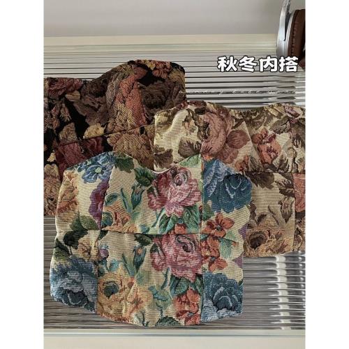 辣妹碎花復古抹胸背心吊帶印花魚骨女帶胸墊油畫性感上衣外穿裹胸